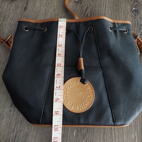 Vintage Perry Ellis America Black Drawstring Bucket Crossbody Bag - Picture 8 of 10